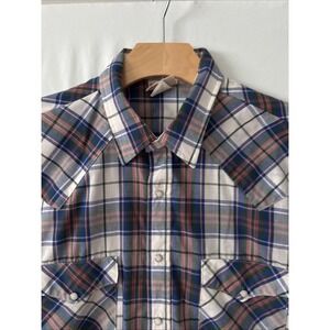 Vtg Saddlebrook Westernwear Short Sleeve Plaid Pearl Snap 80s Made In USA